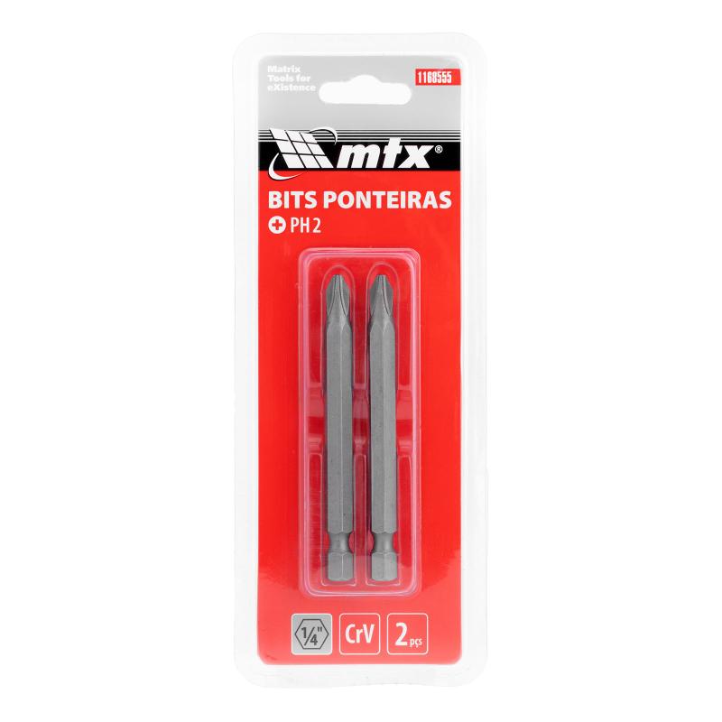 Bits phillips ph2, cromo vanadio, 75mm, 2pcs // mtx - Chave